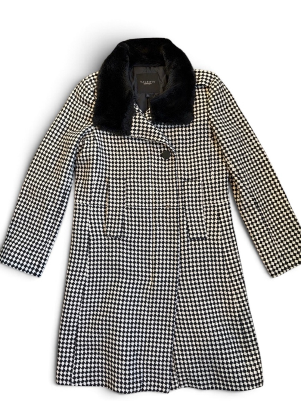 Talbots Houndstooth Wool-Blend Jacket Women’s 8 Black/White Quilted Lined